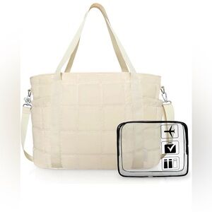 New Tote Bag for Women, Puffy Bag with Zipper, Quilted Shoulder Bag w Compartmen